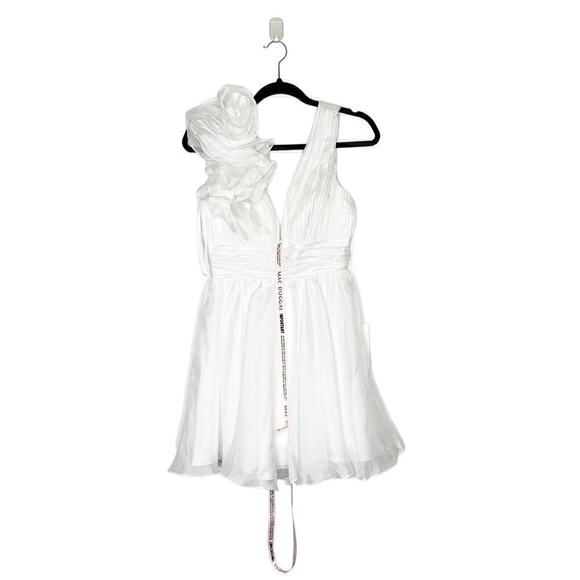 NWT Mac Duggal Ruffle Shoulder Empire Waist Dress 48952 Women's White Size 2 - Picture 2 of 7